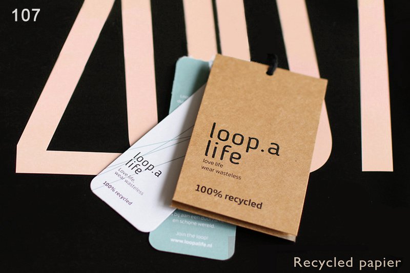 Duurzame kleding label van gerecycled papier